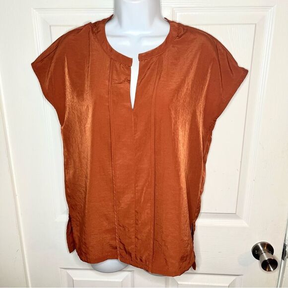 Harlowe & Graham Half Sleeve Pleat Blouse Pumpkins Orange S - Picture 3 of 9